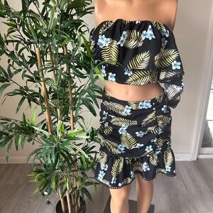 Flower black skirt and top set